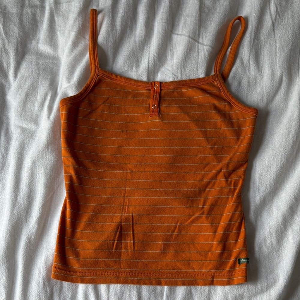 American Eagle Outfitters Orange Striped Henley Camisole